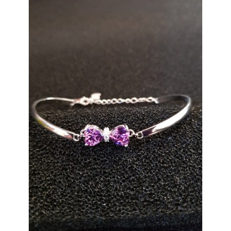 Sterling silver bangle bracelet with purple butterfly Zircon gemstone