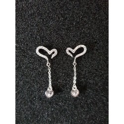 Sterling silver double heart dangle earrings with Zircon gemstone.